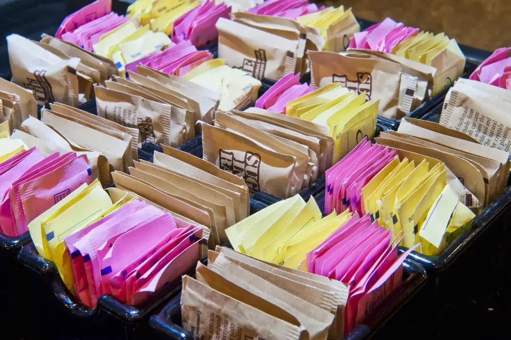 Sweetener packets in dishes and Ready for Tables